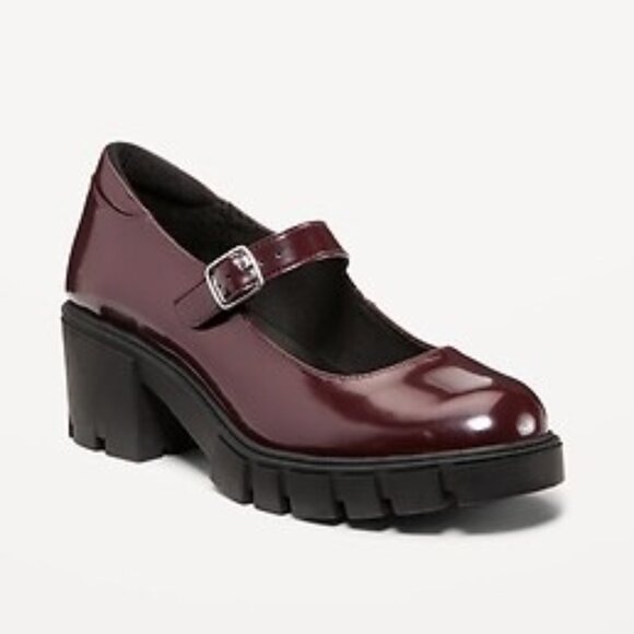 Old Navy Faux Leather Chunky Heel Mary Jane Platform Shoe Oxblood Size 8 - Picture 1 of 12